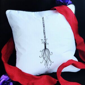 HALLOWEEN Witches' Broom Gothic Black and White Throw Pillow HANDMADE